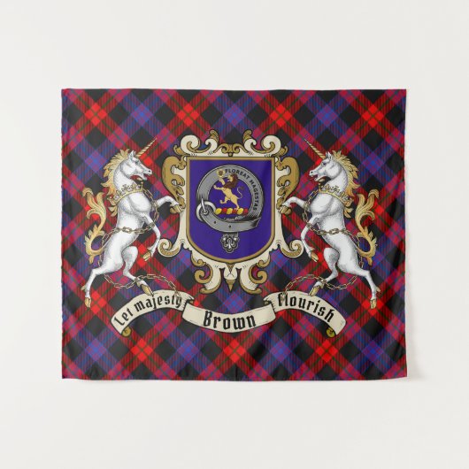 Brown Clan Badge & Unicorns w/Tartan Wandkleed (Voorkant (horizontaal))