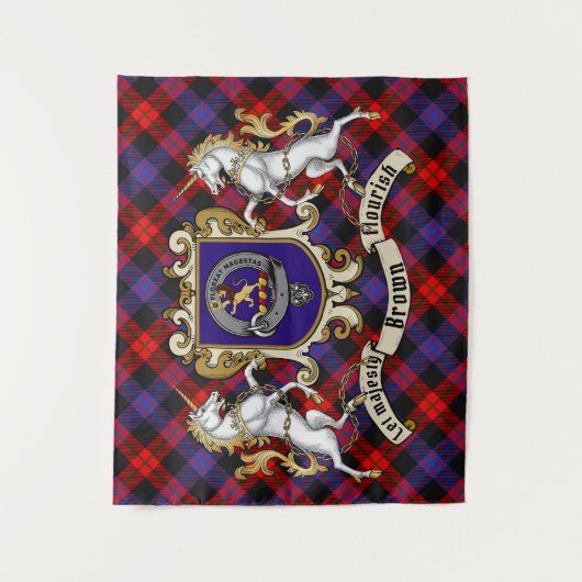 Brown Clan Badge & Unicorns w/Tartan Wandkleed (Voorkant)