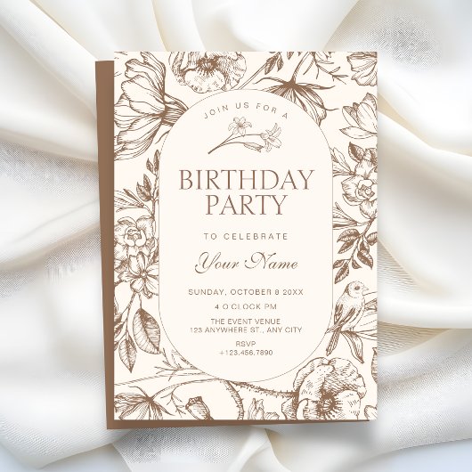 Brown Classic artistic floral birthday Kaart