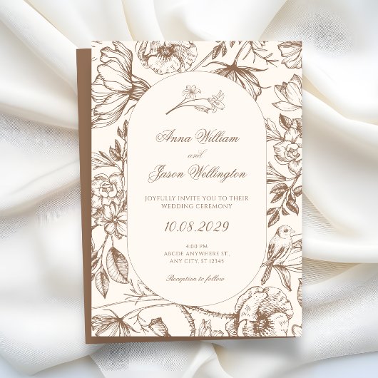 Brown Classic artistic floral wedding Kaart