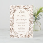 Brown Classic artistic floral wedding Kaart (Staand voorkant)