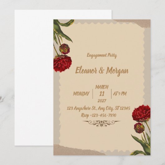 Brown  Classic verlovingsfeest Kaart (Voorkant / Achterkant)