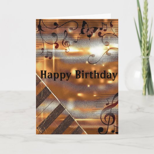 Brown Clef Sheet Music Piano Birthday Kaart (Voorkant)