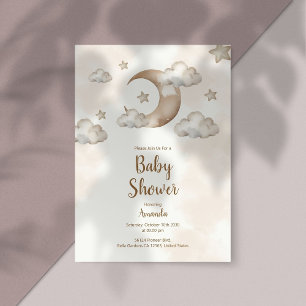 Brown Cloud Star Moon Baby shower Kaart