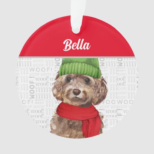 Brown Cockapoo Dog met naam en foto Ornament (voorkant)