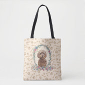 Brown Cockapoo Dog Paw Print & Dog Bone Cute Tote Bag (Voorkant)