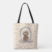 Brown Cockapoo Dog Paw Print & Dog Bone Cute Tote Bag (Achterkant)