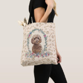 Brown Cockapoo Dog Paw Print & Dog Bone Cute Tote Bag (Dichtbij)