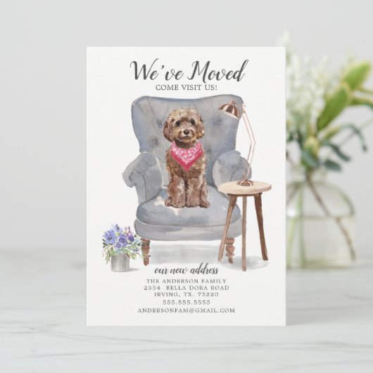 Brown Cockapoo Dog | Verplaatsingsaankondiging Aankondiging (Staand voorkant)