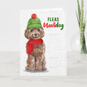 Brown Cockapoo Funny Fleas Navidog Kerstmis Feestdagen Kaart