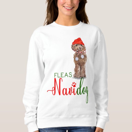 Brown Cockapoo Funny Kerstmis Fleas Navidog Trui (Voorkant)