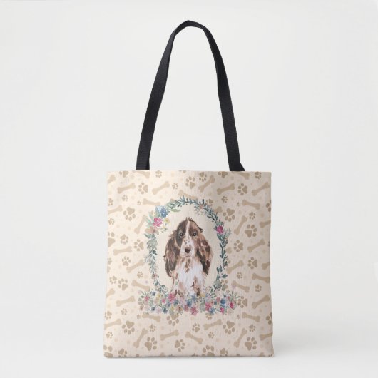 Brown Cocker Spaniel Dog Paw Print Dog Bone Cute Tote Bag (Voorkant)