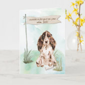 Brown Cocker Spaniel Gefeliciteerd met nieuwe hond Kaart (Gele Bloem)