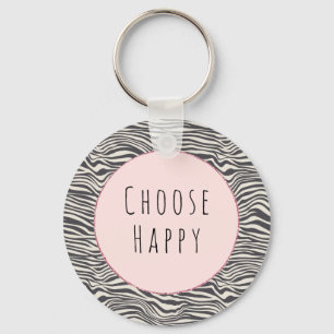 Brown Cocoa Zebra Print gepersonaliseerd happy quo Sleutelhanger
