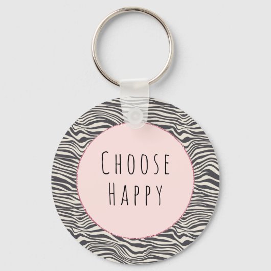 Brown Cocoa Zebra Print gepersonaliseerd happy quo Sleutelhanger (Voorkant)