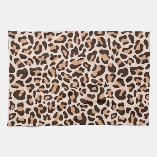 Brown Coffee Leopard Print Retro Kitchen Towel Theedoek (Horizontaal)