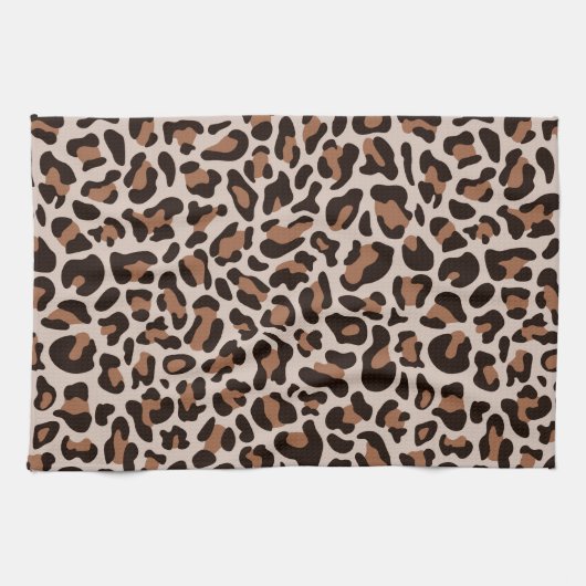 Brown Coffee Leopard Print Retro Kitchen Towel Theedoek (Horizontaal)