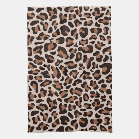 Brown Coffee Leopard Print Retro Kitchen Towel Theedoek (Verticaal)