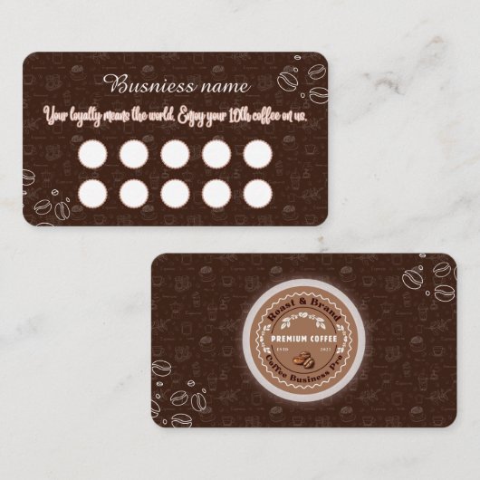 Brown Coffee Loyalty Card Minimal Design (Voorkant / Achterkant)