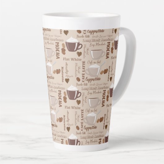 Brown Coffee Mocha Cappuccino Pattern Latte Mok (Rechterhoek)