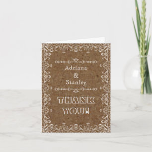Brown cork & flourish frame wedding Thank You Bedankkaart