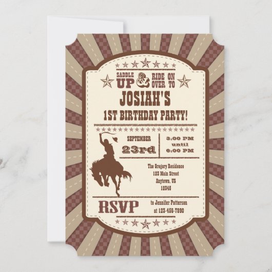 Brown Cowboy Rodeo Birthday Party Invitation Kaart (Voorkant)