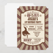 Brown Cowboy Rodeo Birthday Party Invitation Kaart (Voorkant / Achterkant)