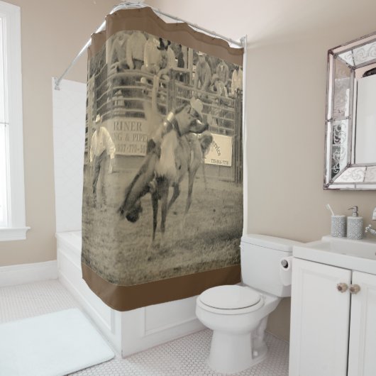 Brown Cowboy Rodeo Shower Curtain Douchegordijn (In situ)