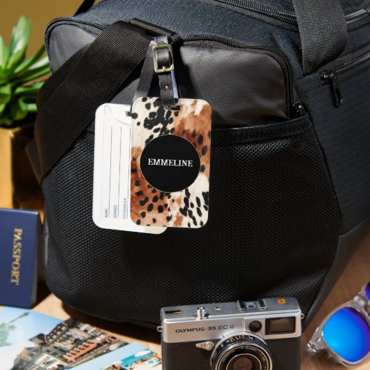 Brown Cream Animal Koeienhuid Bagagelabel (Voorkant & Achterkant)