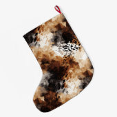 Brown Cream Black Leopard Animal Christmas Grote Kerstsok (Achterkant (Hangend))