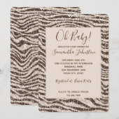 Brown Cream Blush Zebra Glitter Baby shower Kaart (Voorkant / Achterkant)