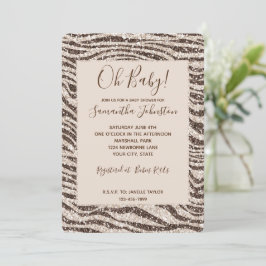 Brown Cream Blush Zebra Glitter Baby shower Kaart