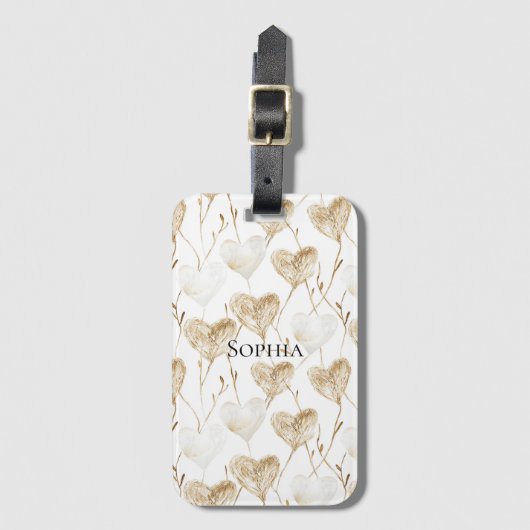 Brown Cream Boho Hearts Bagagelabel (Voorkant (verticaal))