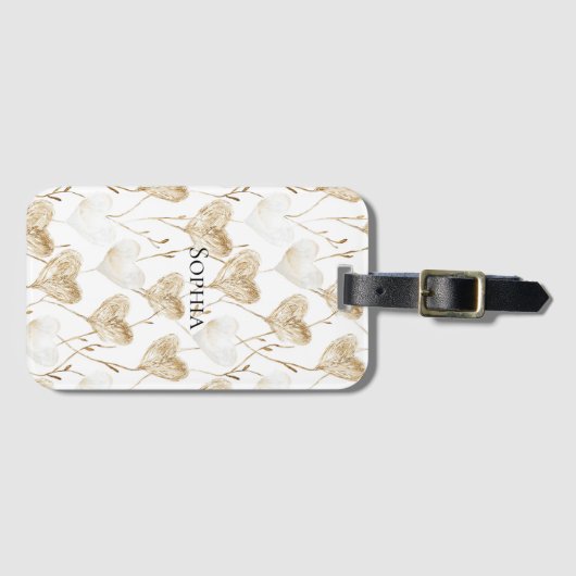 Brown Cream Boho Hearts Bagagelabel (Voorkant (horizontaal))