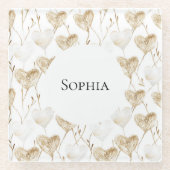 Brown Cream Boho Hearts Glazen Onderzetter (Voorkant)