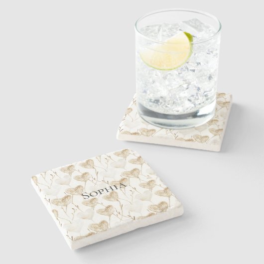 Brown Cream Boho Hearts Stenen Onderzetter (Zijkant)