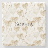 Brown Cream Boho Hearts Stenen Onderzetter (Voorkant)