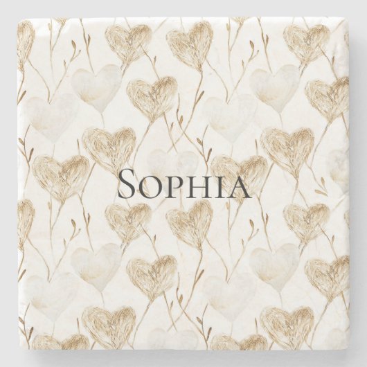 Brown Cream Boho Hearts Stenen Onderzetter (Voorkant)