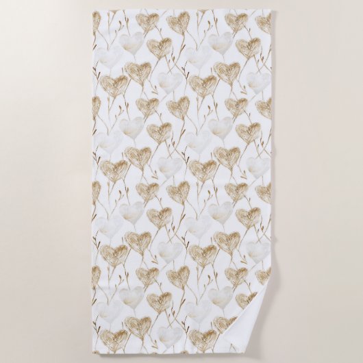 Brown Cream Boho Hearts Strandlaken (Voorkant)