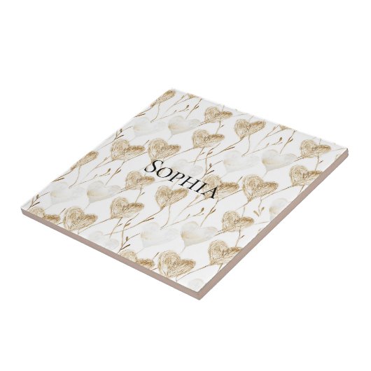 Brown Cream Boho Hearts Tegeltje (Zijkant)