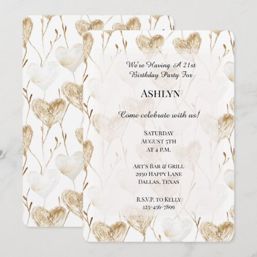 Brown Cream Boho Hearts Verjaardag Kaart (Voorkant / Achterkant)