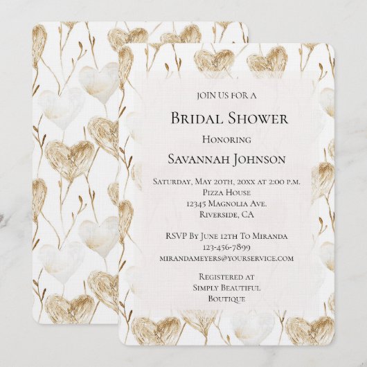 Brown Cream Boho Hearts Vrijgezellenfeest Kaart (Voorkant / Achterkant)