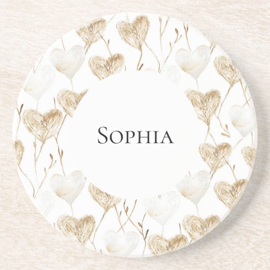 Brown Cream Boho Hearts Zandsteen Onderzetter (Voorkant)