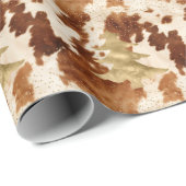 Brown Cream Cowhide Gold Confetti Christmas Tree Cadeaupapier (Rol Hoek)