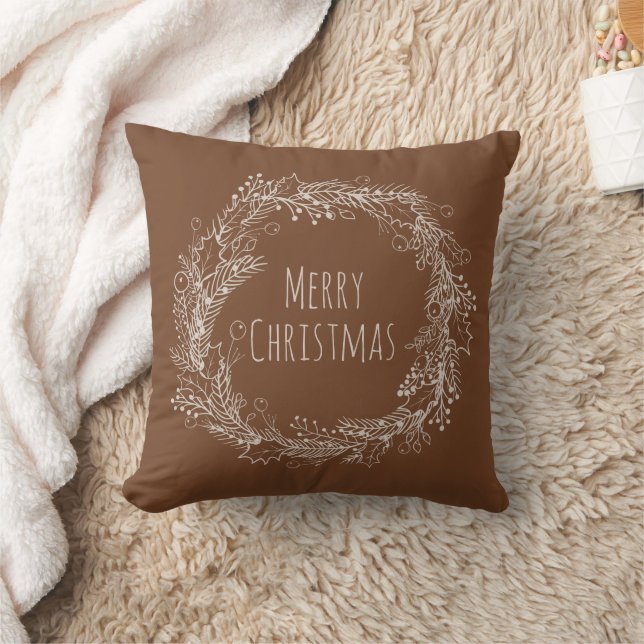 Brown Cream Earthy Merry-kerstlijnkunst Kussen (Deken)