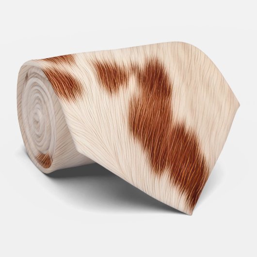 Brown Cream Faux Cow Print Stropdas (Opgerold)