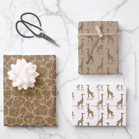 Brown Cream Gold Giraffe Print Glitter      Inpakpapier Vel (Voorkant)