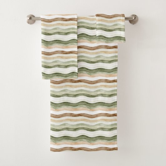 Brown Cream Green Stripes Bad Handdoek (Insitu)