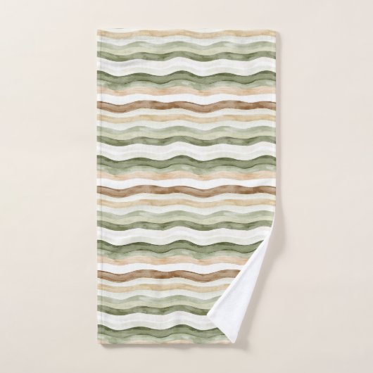 Brown Cream Green Stripes Bad Handdoek (Handdoek)