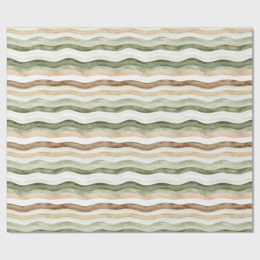 Brown Cream Green Stripes Cadeaupapier (Vlak)